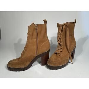 Deltan Women’s Lace Up Ankle Boots Tan Suede Lug Sole Size EU 34 / 4-4.5 US